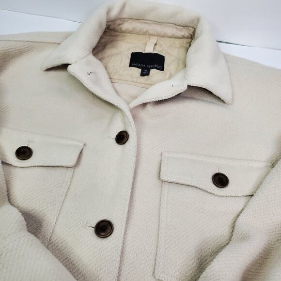 Banana Republic Cozy Twillon Oversized Medium Beige Shirt Shacket Beige - Picture 4 of 16